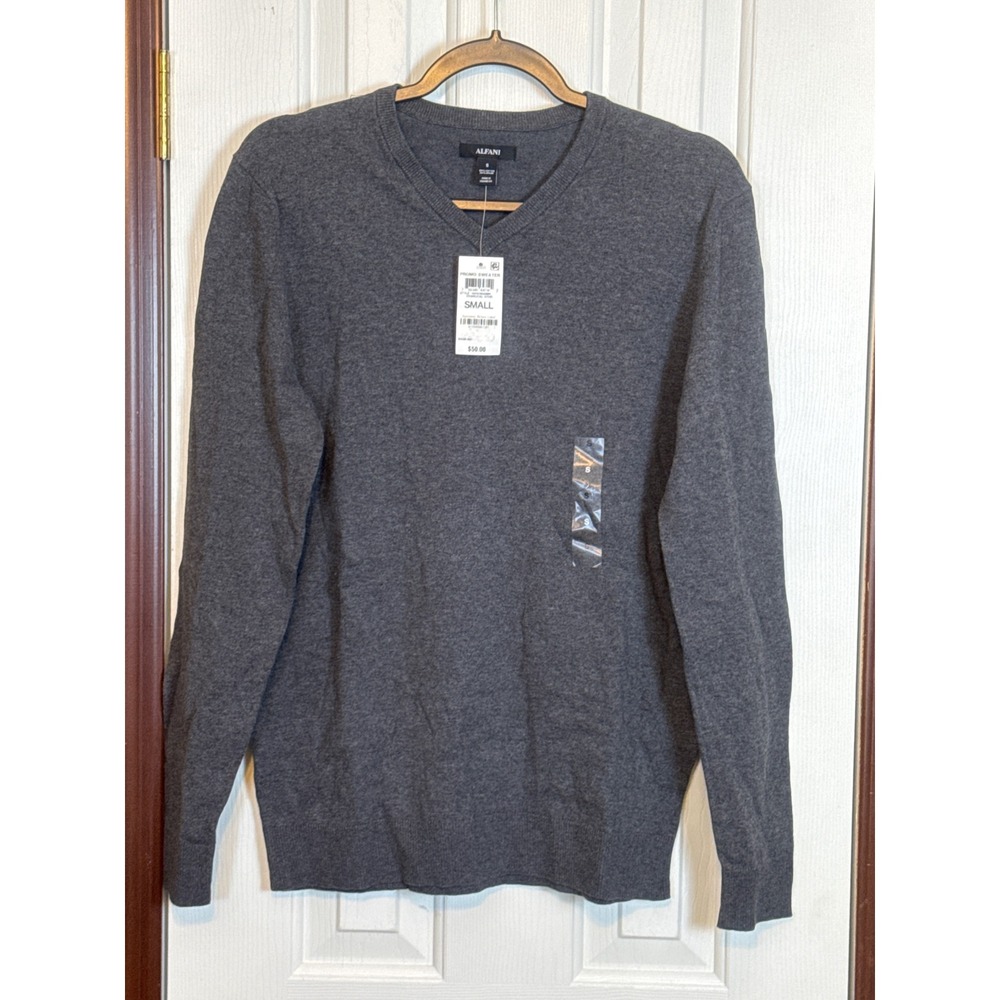 Alfani V-Neck Sweater Soft Cotton Blend Long Sleeve Pullover Small